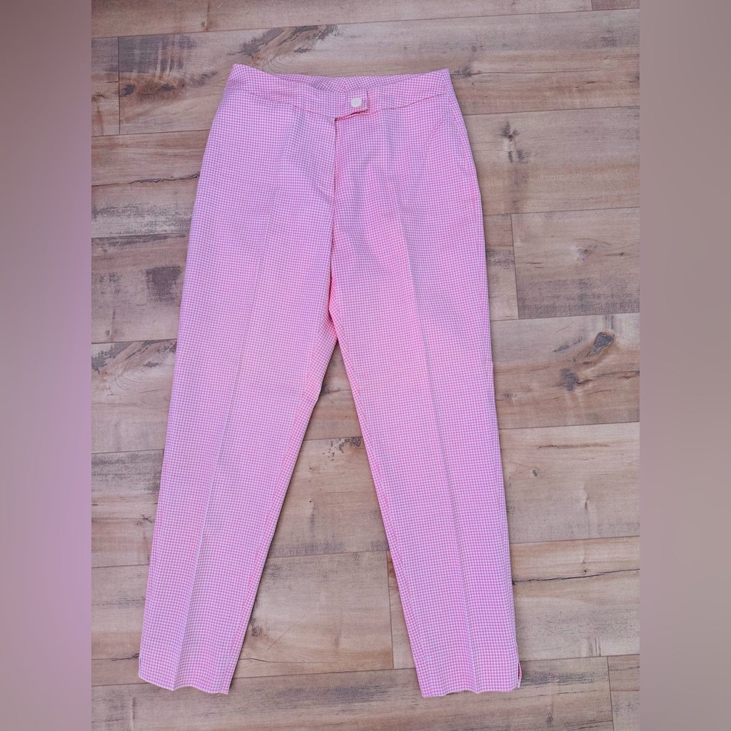 Signe Paris Pink Plaid Cropped Pants Women’s Size 8 Made In France Brand New